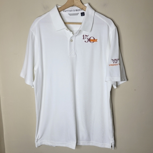 Cutter & Buck Virginia Tech VT 150 Polo Shirt L White Embroidered Hokies S/S - Picture 2 of 9